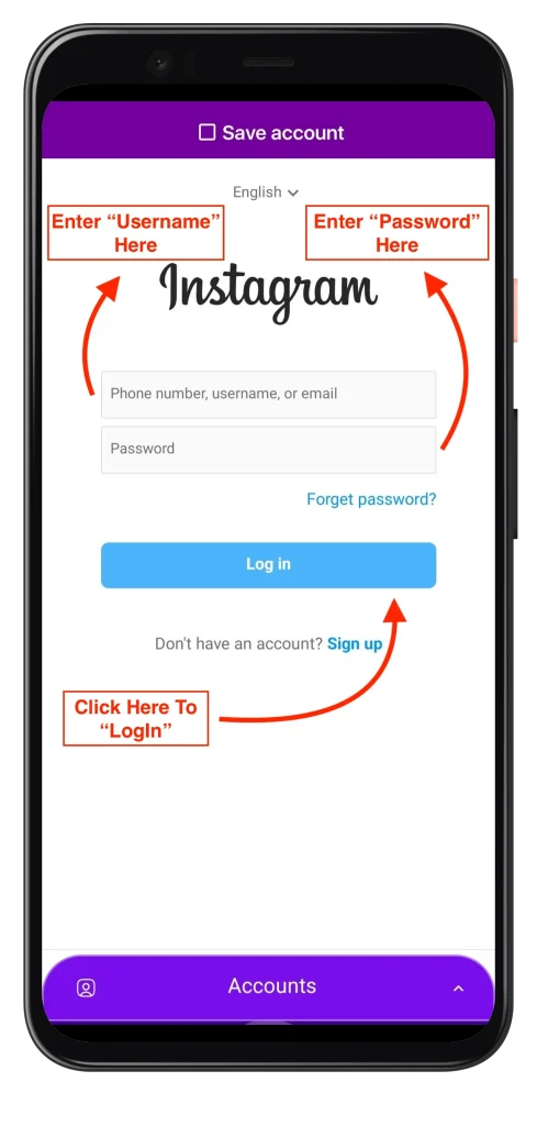 sign in using instagram