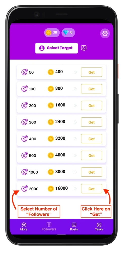 select number of followers