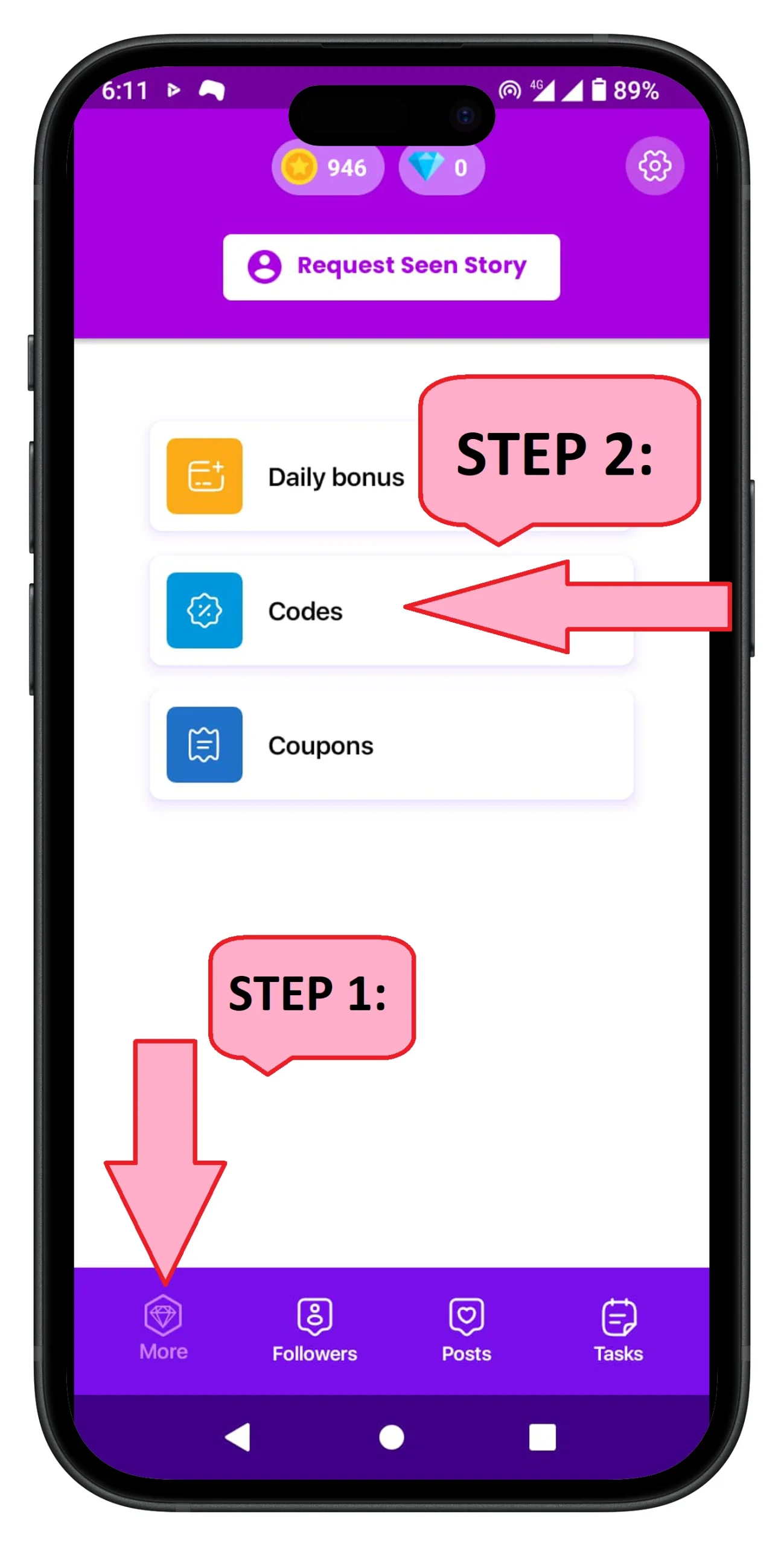 Top Follow Code for Unlimited Free Coins 2 open the code menu scaled
